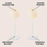 Verna 17.5" Modern Minimalist Indoor/Outdoor Metal Globe Rechargeable/Cordless Dimmable Integrated LED Table Lamp with Touch Sensor Set 2
