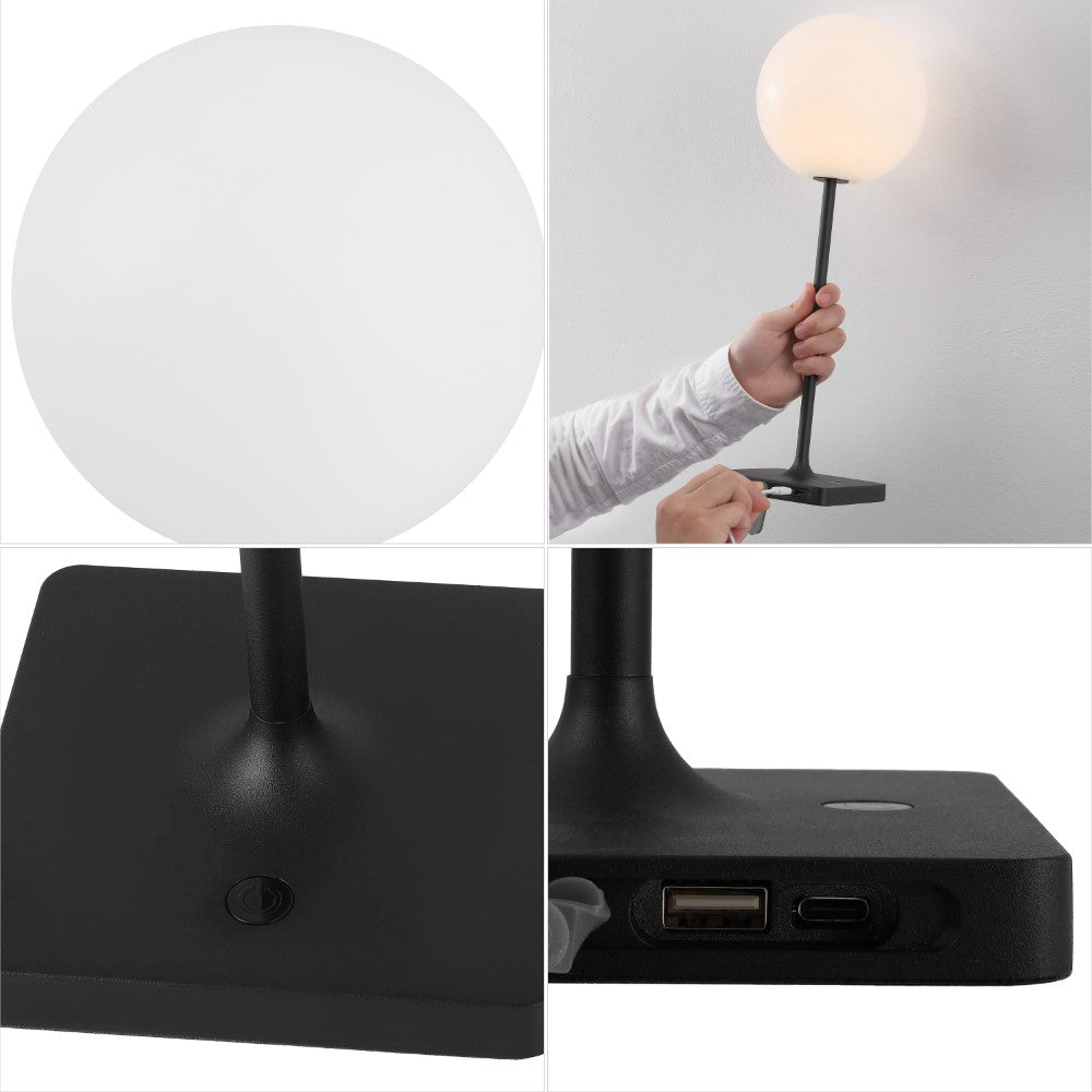 Verna 17.5" Modern Minimalist Indoor/Outdoor Metal Globe Rechargeable/Cordless Dimmable Integrated LED Table Lamp with Touch Sensor Set 2