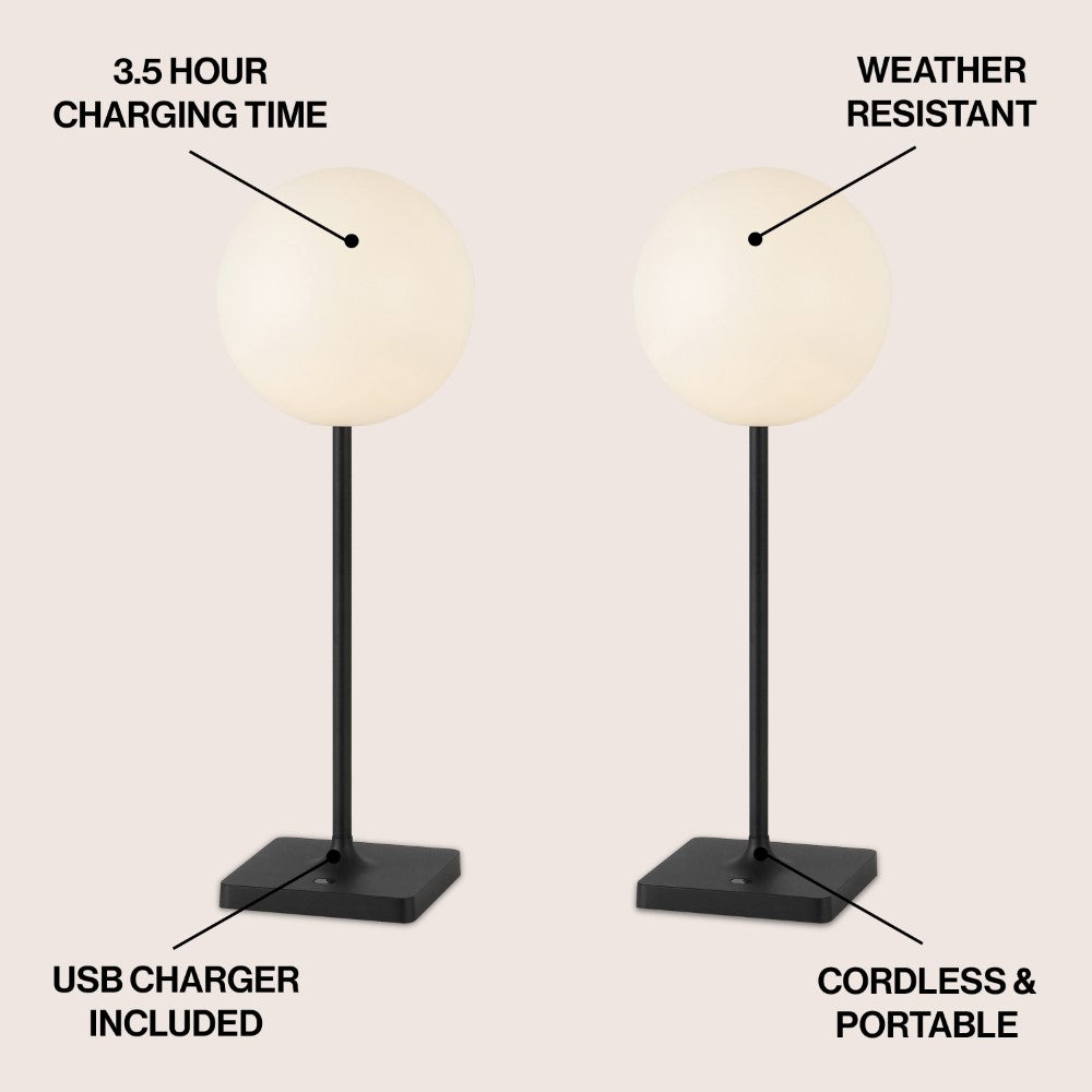 Verna 17.5" Modern Minimalist Indoor/Outdoor Metal Globe Rechargeable/Cordless Dimmable Integrated LED Table Lamp with Touch Sensor Set 2