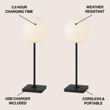 Verna 17.5" Modern Minimalist Indoor/Outdoor Metal Globe Rechargeable/Cordless Dimmable Integrated LED Table Lamp with Touch Sensor Set 2