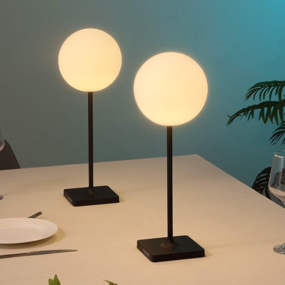 Verna 17.5" Modern Minimalist Indoor/Outdoor Metal Globe Rechargeable/Cordless Dimmable Integrated LED Table Lamp with Touch Sensor Set 2