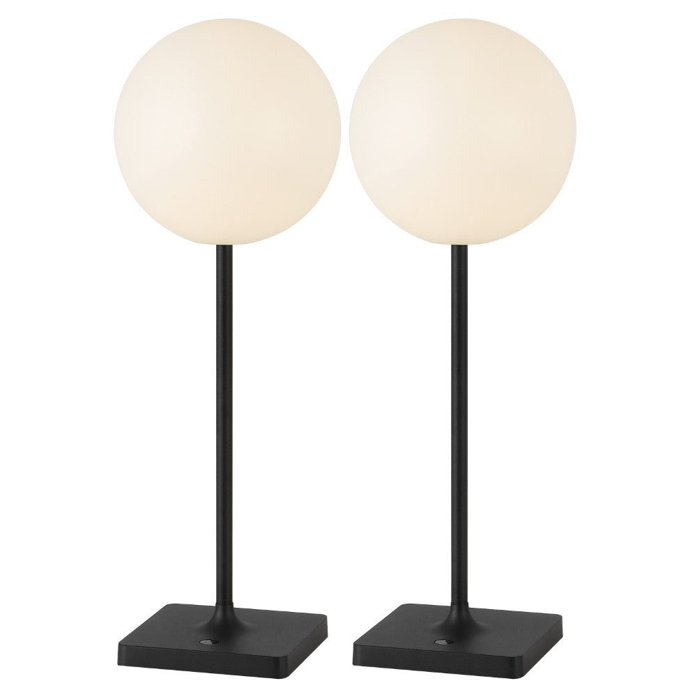 Verna 17.5" Modern Minimalist Indoor/Outdoor Metal Globe Rechargeable/Cordless Dimmable Integrated LED Table Lamp with Touch Sensor Set 2