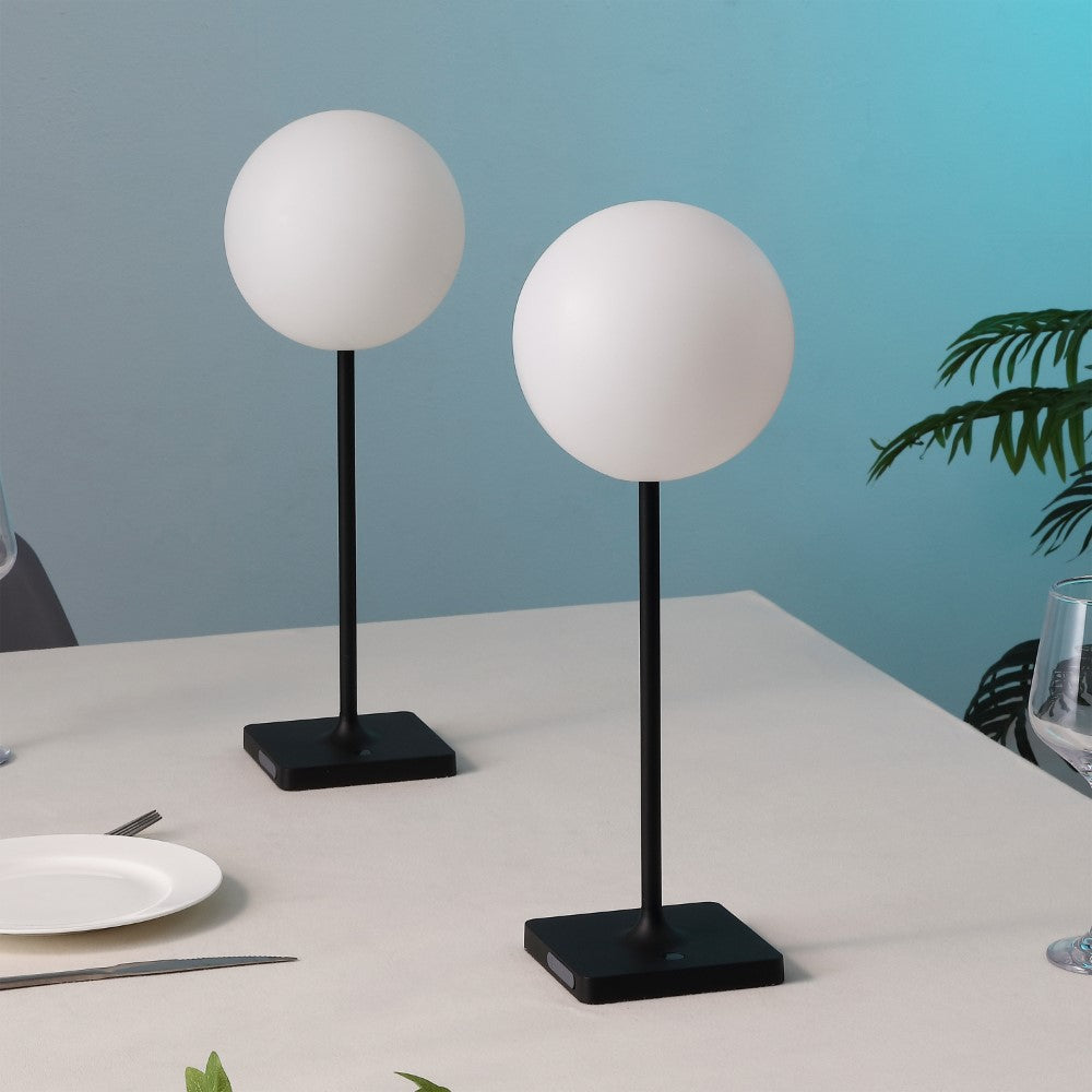 Verna 17.5" Modern Minimalist Indoor/Outdoor Metal Globe Rechargeable/Cordless Dimmable Integrated LED Table Lamp with Touch Sensor Set 2