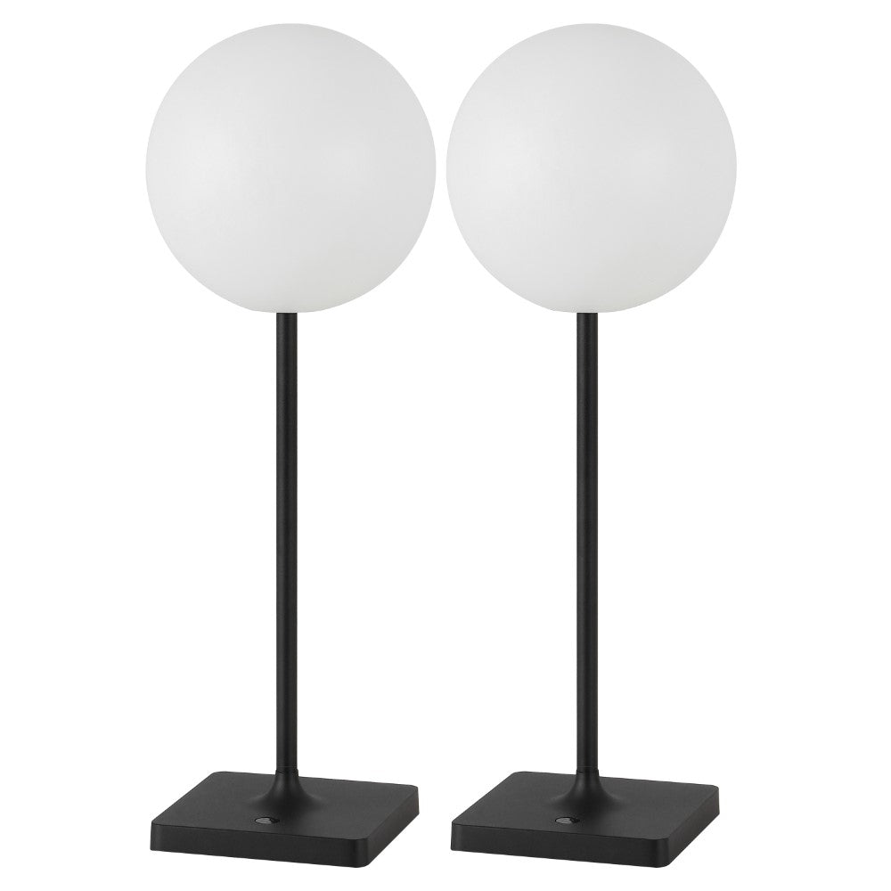 Verna 17.5" Modern Minimalist Indoor/Outdoor Metal Globe Rechargeable/Cordless Dimmable Integrated LED Table Lamp with Touch Sensor Set 2