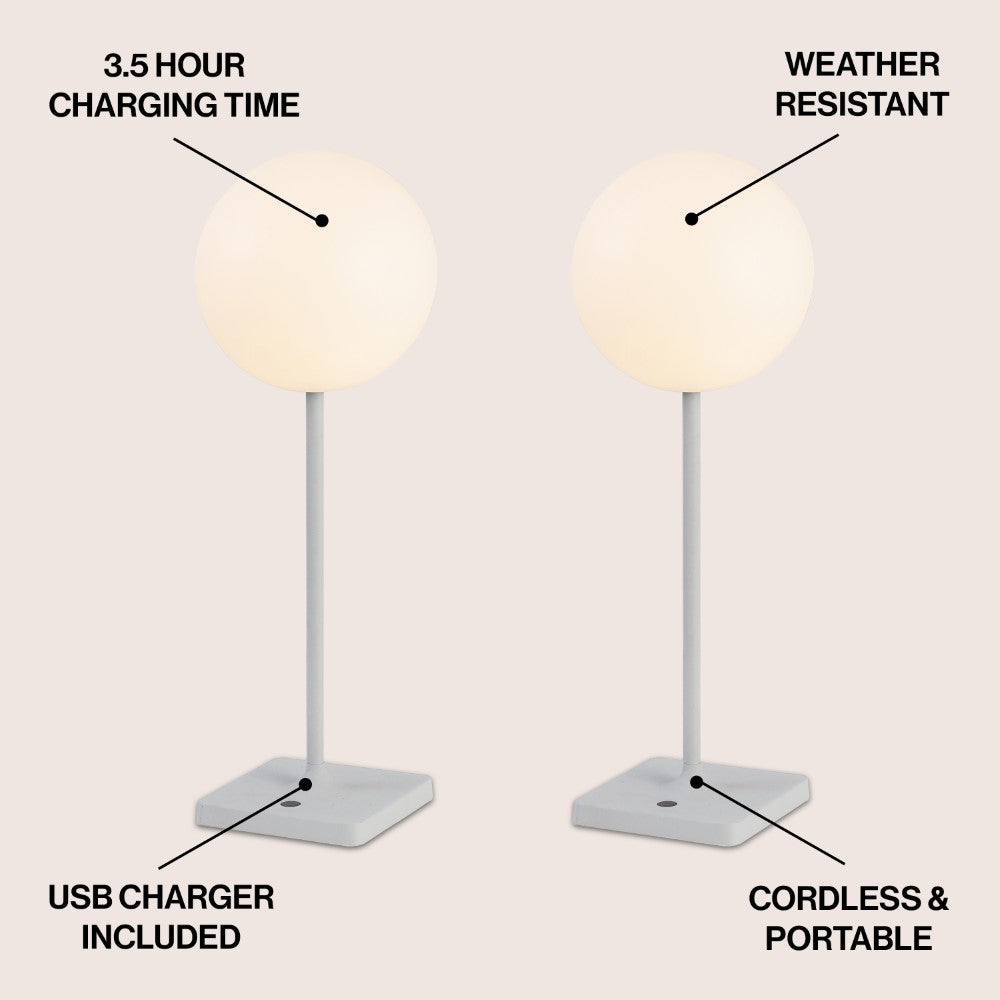 Verna 17.5" Modern Minimalist Indoor/Outdoor Metal Globe Rechargeable/Cordless Dimmable Integrated LED Table Lamp with Touch Sensor Set 2