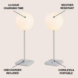 Verna 17.5" Modern Minimalist Indoor/Outdoor Metal Globe Rechargeable/Cordless Dimmable Integrated LED Table Lamp with Touch Sensor Set 2