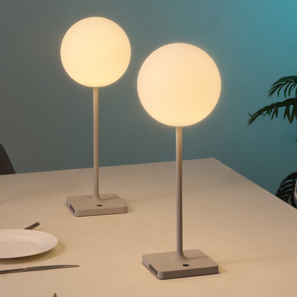 Verna 17.5" Modern Minimalist Indoor/Outdoor Metal Globe Rechargeable/Cordless Dimmable Integrated LED Table Lamp with Touch Sensor Set 2