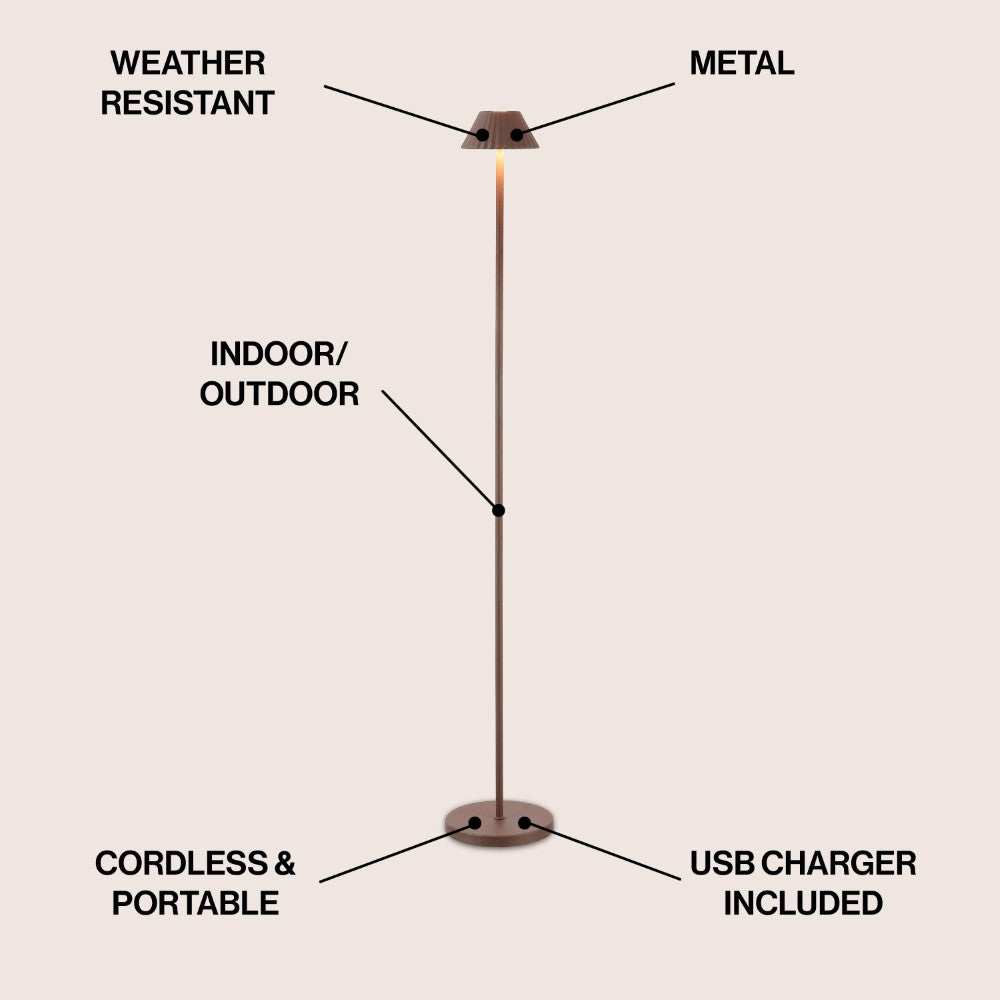 Gram 44" Modern Minimalist Indoor/Outdoor Iron Pleated Shade Rechargeable/Cordless Dimmable Integrated LED Floor Lamp