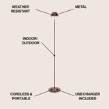Gram 44" Modern Minimalist Indoor/Outdoor Iron Pleated Shade Rechargeable/Cordless Dimmable Integrated LED Floor Lamp