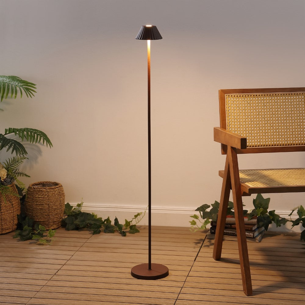Gram 44" Modern Minimalist Indoor/Outdoor Iron Pleated Shade Rechargeable/Cordless Dimmable Integrated LED Floor Lamp