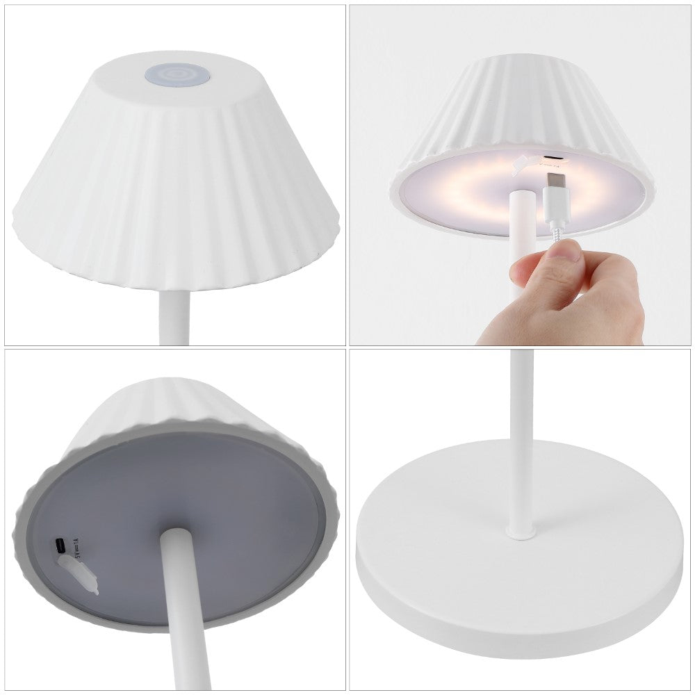 Gram 44" Modern Minimalist Indoor/Outdoor Iron Pleated Shade Rechargeable/Cordless Dimmable Integrated LED Floor Lamp
