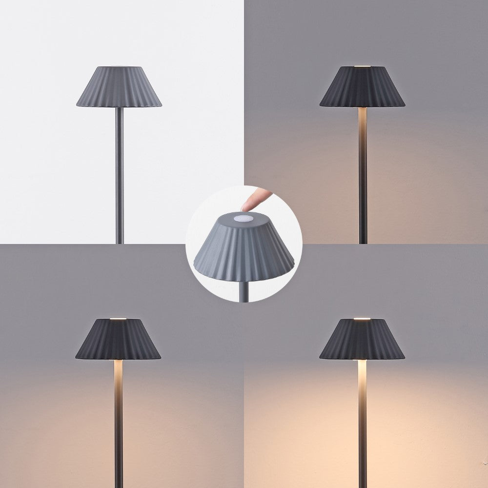 Gram 44" Modern Minimalist Indoor/Outdoor Iron Pleated Shade Rechargeable/Cordless Dimmable Integrated LED Floor Lamp