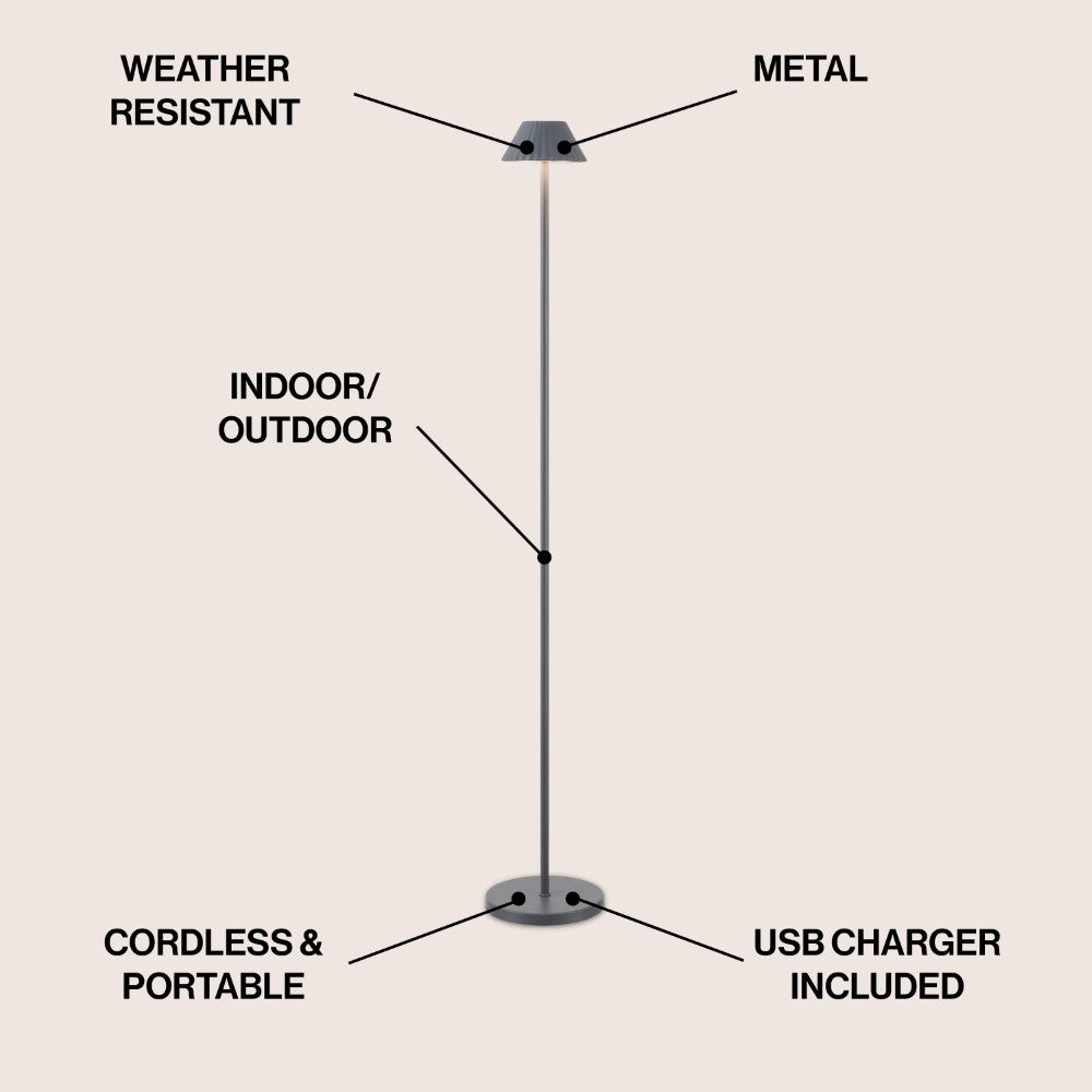 Gram 44" Modern Minimalist Indoor/Outdoor Iron Pleated Shade Rechargeable/Cordless Dimmable Integrated LED Floor Lamp