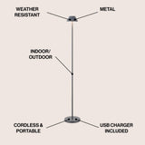 Gram 44" Modern Minimalist Indoor/Outdoor Iron Pleated Shade Rechargeable/Cordless Dimmable Integrated LED Floor Lamp