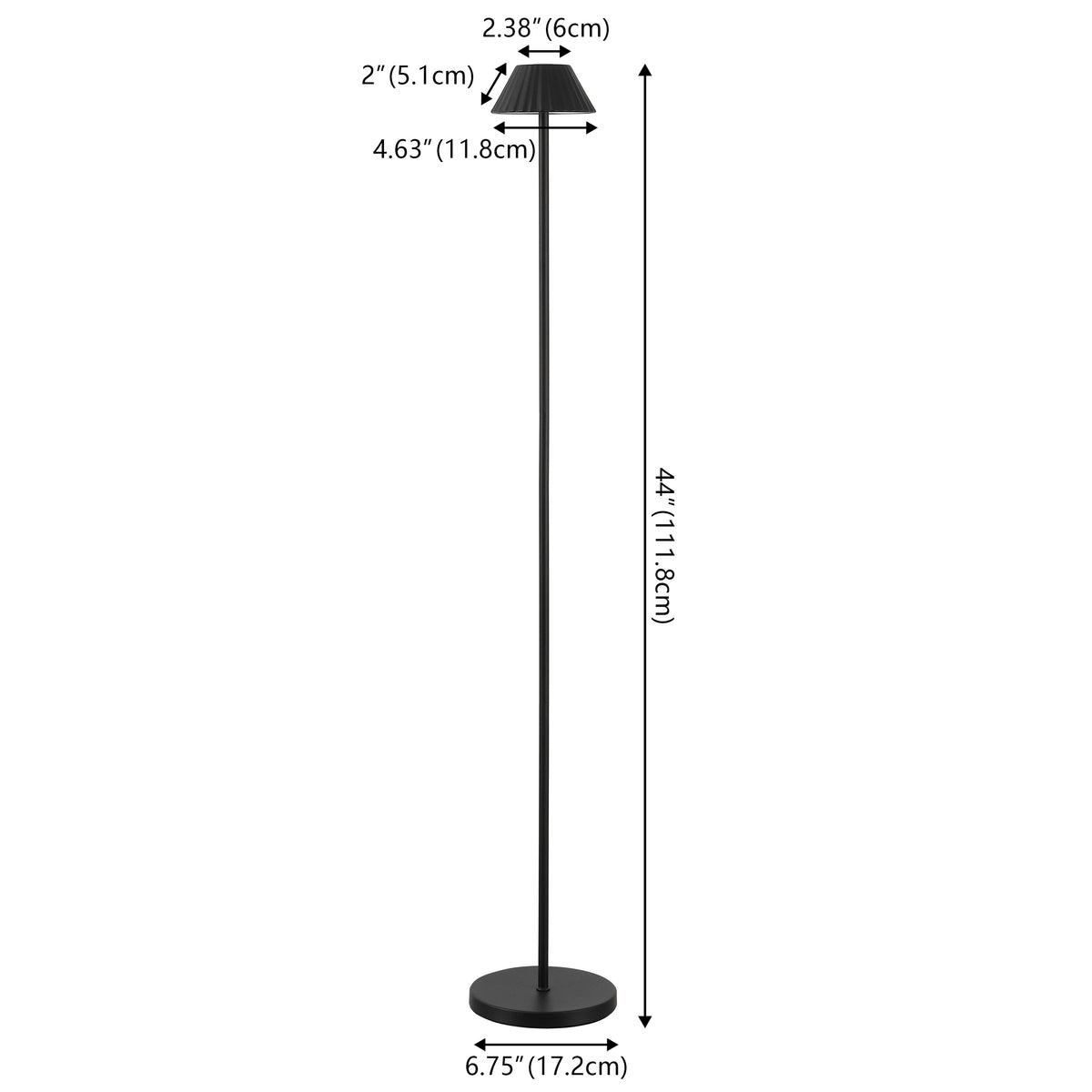 Gram 44" Modern Minimalist Indoor/Outdoor Iron Pleated Shade Rechargeable/Cordless Dimmable Integrated LED Floor Lamp
