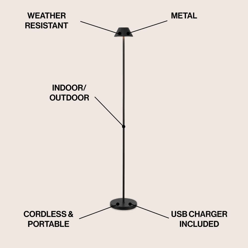 Gram 44" Modern Minimalist Indoor/Outdoor Iron Pleated Shade Rechargeable/Cordless Dimmable Integrated LED Floor Lamp