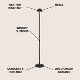 Gram 44" Modern Minimalist Indoor/Outdoor Iron Pleated Shade Rechargeable/Cordless Dimmable Integrated LED Floor Lamp