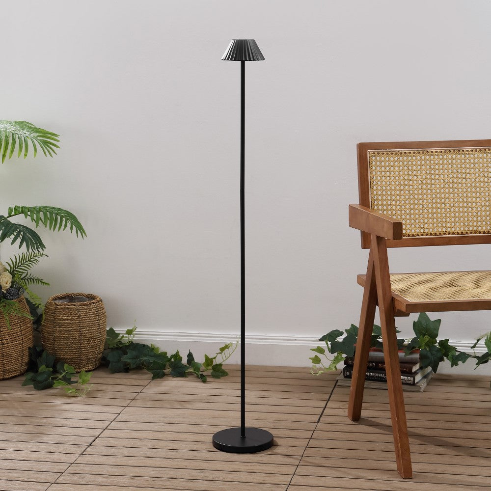 Gram 44" Modern Minimalist Indoor/Outdoor Iron Pleated Shade Rechargeable/Cordless Dimmable Integrated LED Floor Lamp