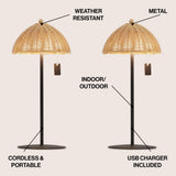 Ardath 12.75" Modern Coastal Indoor/Outdoor Wicker Shade Rechargeable/Cordless Dimmable Integrated LED Table Lamp Set 2