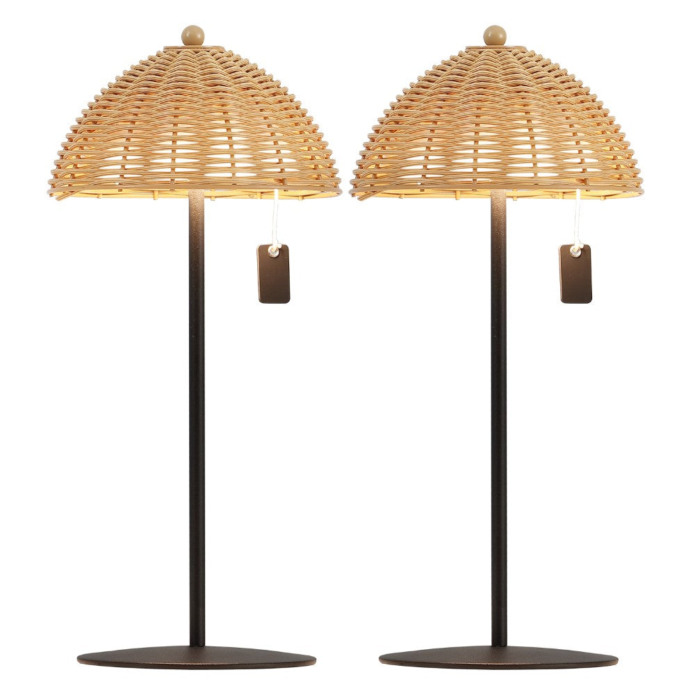 Ardath 12.75" Modern Coastal Indoor/Outdoor Wicker Shade Rechargeable/Cordless Dimmable Integrated LED Table Lamp Set 2