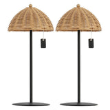 Ardath 12.75" Modern Coastal Indoor/Outdoor Wicker Shade Rechargeable/Cordless Dimmable Integrated LED Table Lamp Set 2
