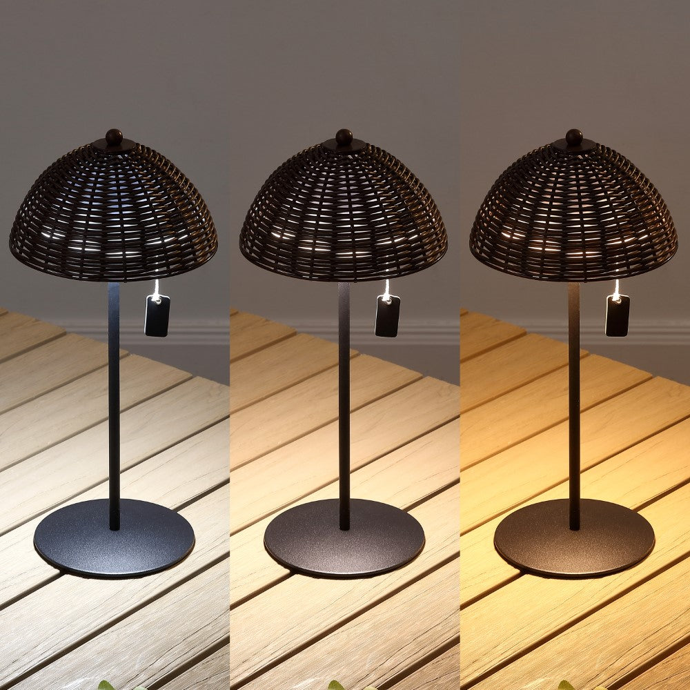 Ardath 12.75" Modern Coastal Indoor/Outdoor Wicker Shade Rechargeable/Cordless Dimmable Integrated LED Table Lamp Set 2