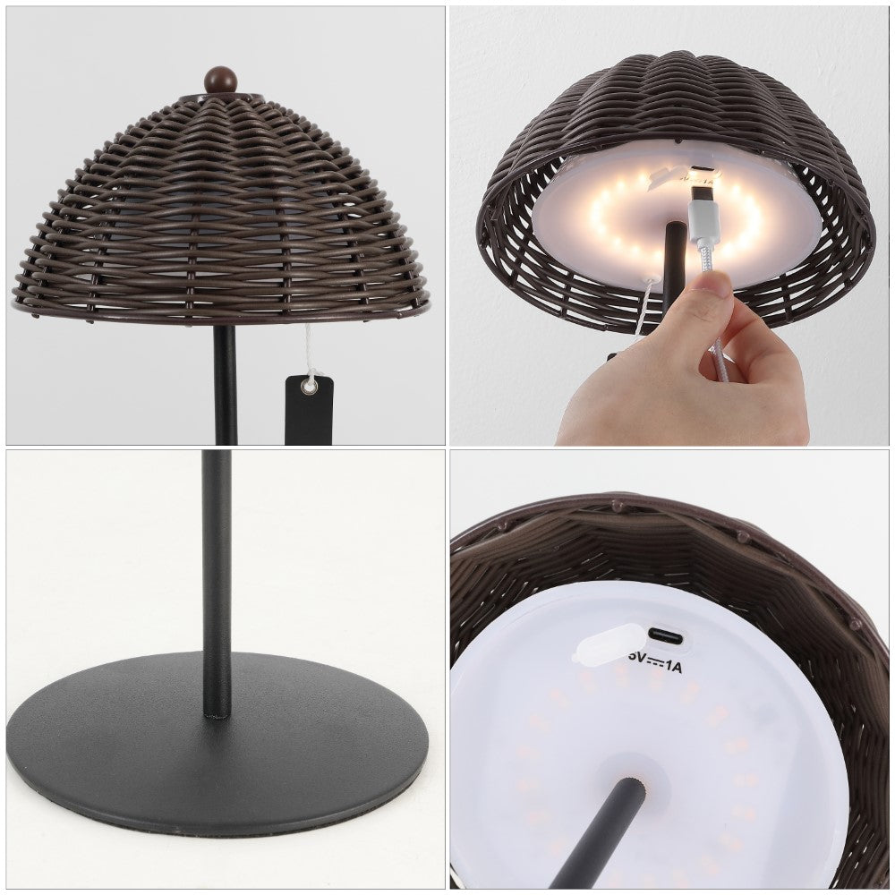 Ardath 12.75" Modern Coastal Indoor/Outdoor Wicker Shade Rechargeable/Cordless Dimmable Integrated LED Table Lamp Set 2