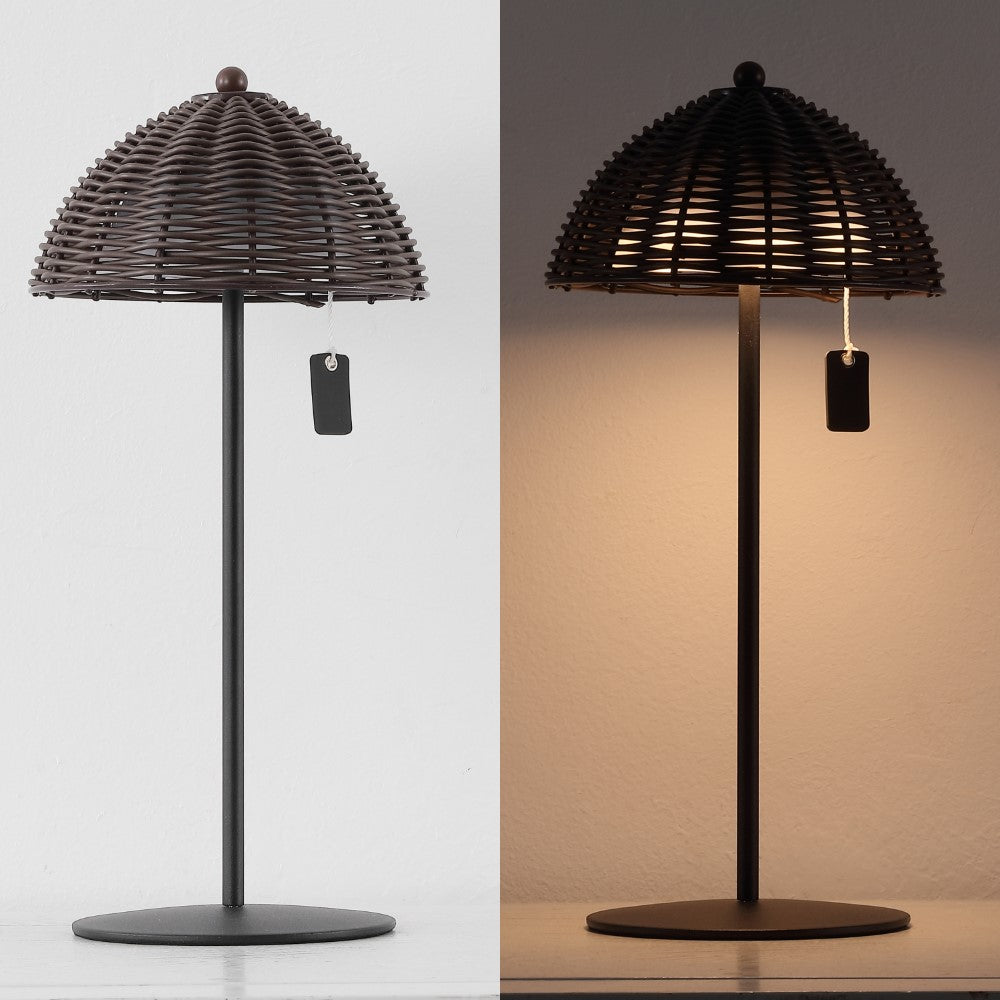 Ardath 12.75" Modern Coastal Indoor/Outdoor Wicker Shade Rechargeable/Cordless Dimmable Integrated LED Table Lamp Set 2