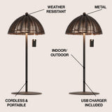 Ardath 12.75" Modern Coastal Indoor/Outdoor Wicker Shade Rechargeable/Cordless Dimmable Integrated LED Table Lamp Set 2