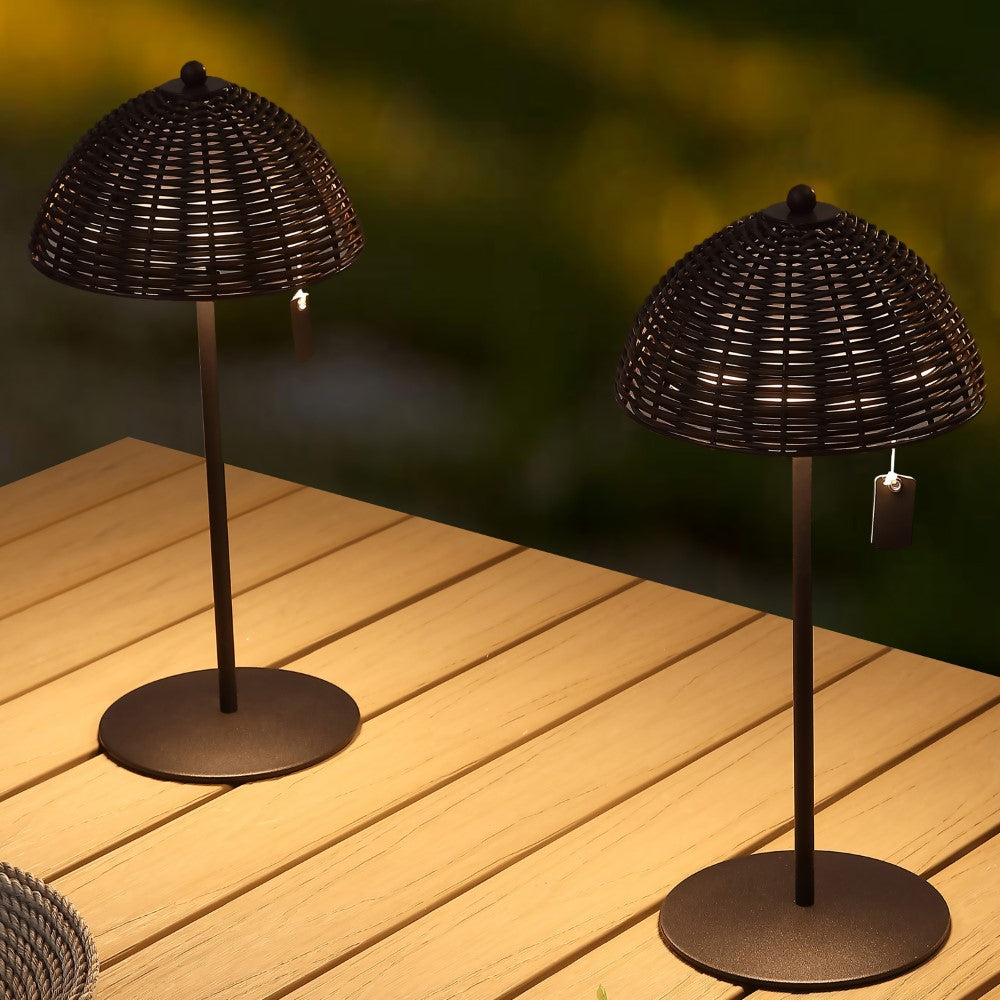 Ardath 12.75" Modern Coastal Indoor/Outdoor Wicker Shade Rechargeable/Cordless Dimmable Integrated LED Table Lamp Set 2