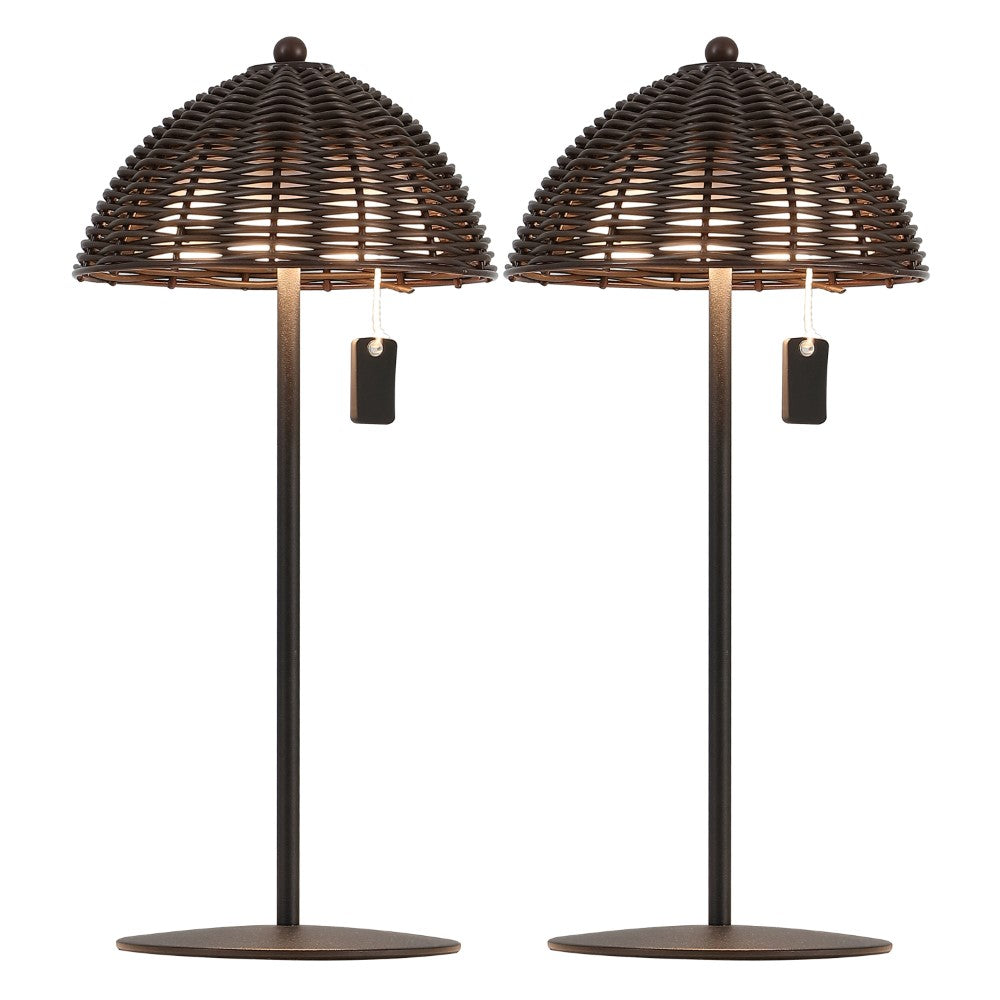 Ardath 12.75" Modern Coastal Indoor/Outdoor Wicker Shade Rechargeable/Cordless Dimmable Integrated LED Table Lamp Set 2