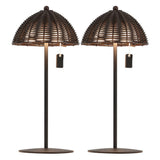 Ardath 12.75" Modern Coastal Indoor/Outdoor Wicker Shade Rechargeable/Cordless Dimmable Integrated LED Table Lamp Set 2