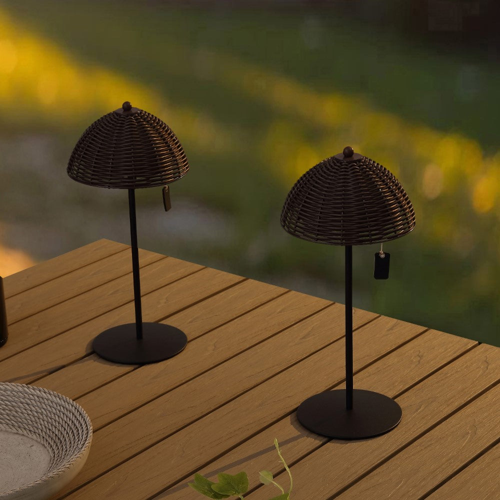 Ardath 12.75" Modern Coastal Indoor/Outdoor Wicker Shade Rechargeable/Cordless Dimmable Integrated LED Table Lamp Set 2