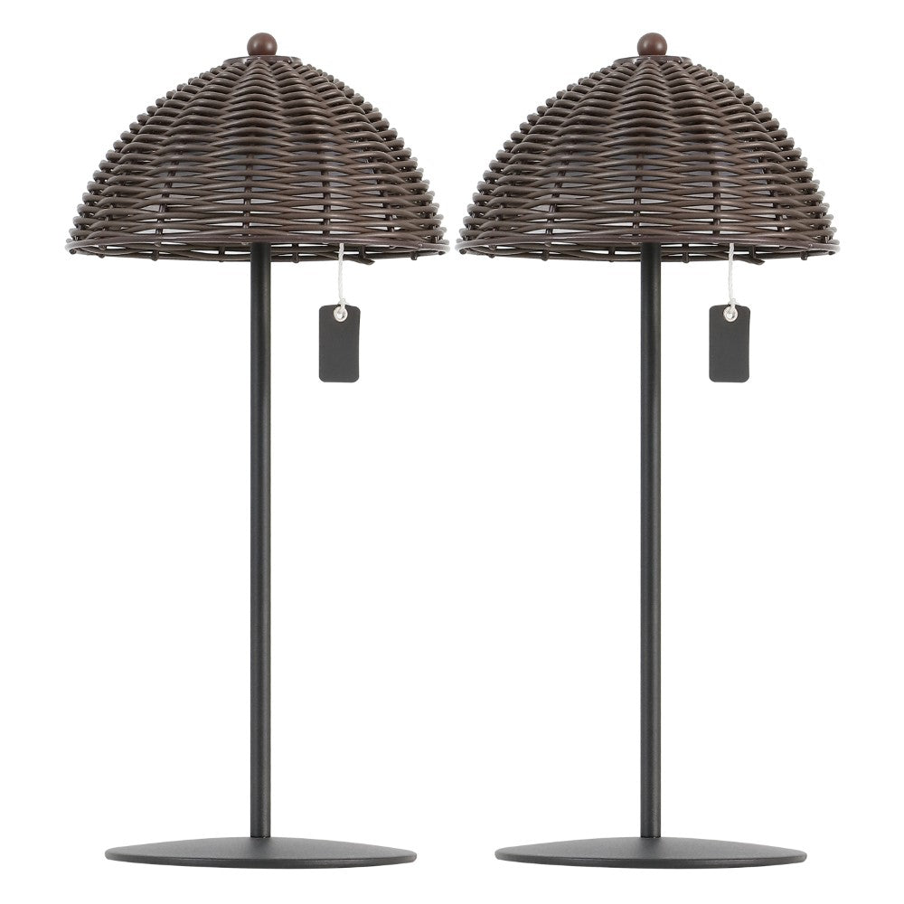 Ardath 12.75" Modern Coastal Indoor/Outdoor Wicker Shade Rechargeable/Cordless Dimmable Integrated LED Table Lamp Set 2