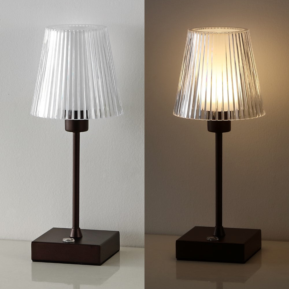 Ariston Modern Industrial Rechargeable/Cordless Iron/Acrylic Integrated LED Table Lamp with Ribbed Shade