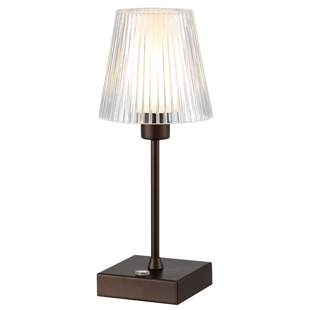 Ariston Modern Industrial Rechargeable/Cordless Iron/Acrylic Integrated LED Table Lamp with Ribbed Shade