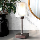 Ariston Modern Industrial Rechargeable/Cordless Iron/Acrylic Integrated LED Table Lamp with Ribbed Shade