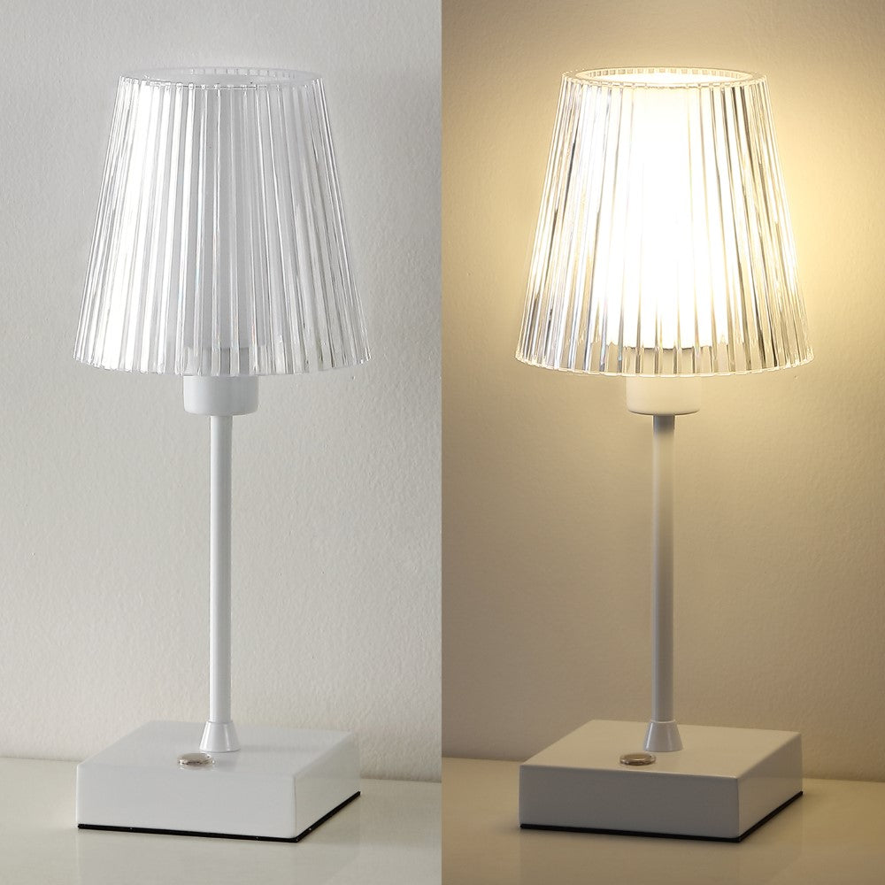 Ariston Modern Industrial Rechargeable/Cordless Iron/Acrylic Integrated LED Table Lamp with Ribbed Shade