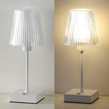 Ariston Modern Industrial Rechargeable/Cordless Iron/Acrylic Integrated LED Table Lamp with Ribbed Shade