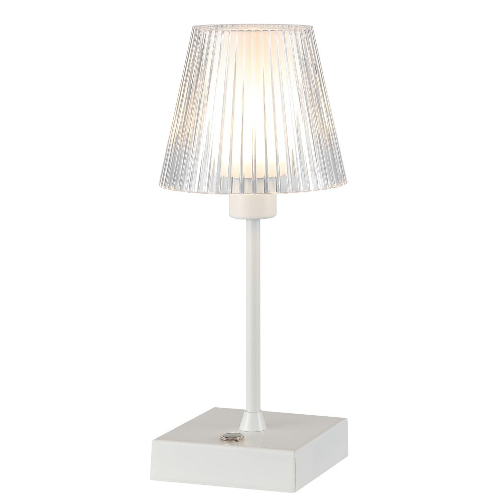 Ariston Modern Industrial Rechargeable/Cordless Iron/Acrylic Integrated LED Table Lamp with Ribbed Shade