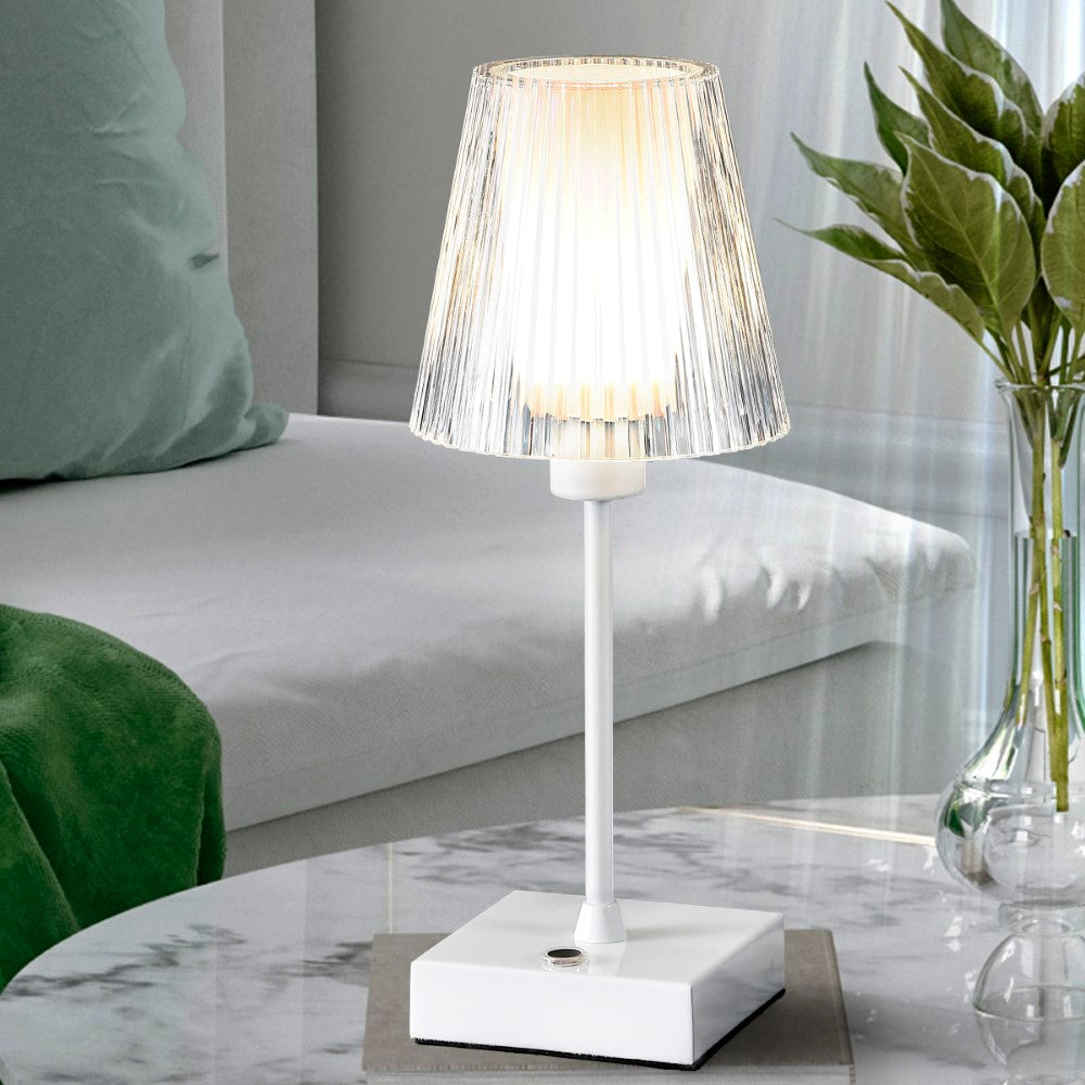 Ariston Modern Industrial Rechargeable/Cordless Iron/Acrylic Integrated LED Table Lamp with Ribbed Shade