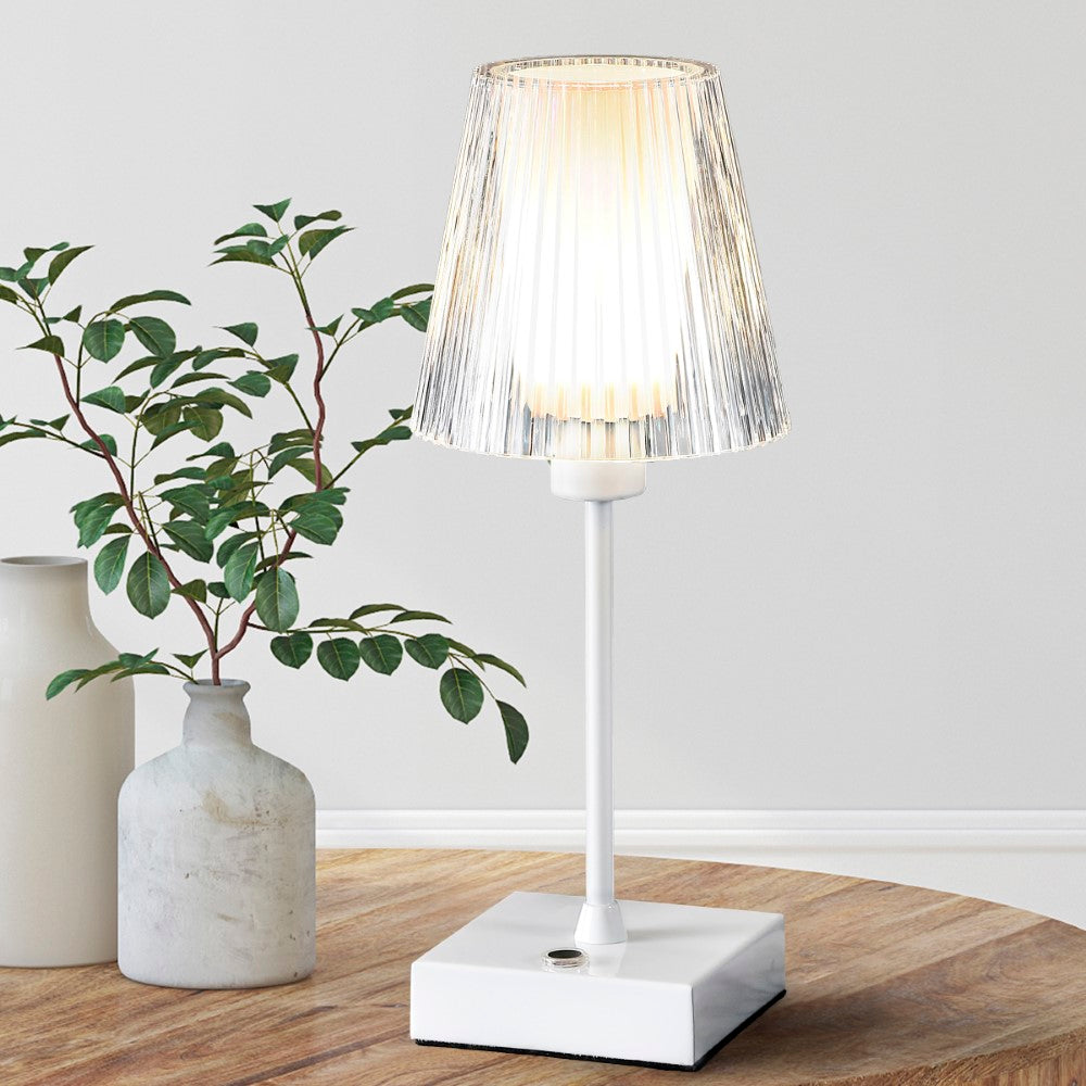 Ariston Modern Industrial Rechargeable/Cordless Iron/Acrylic Integrated LED Table Lamp with Ribbed Shade