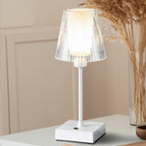 Ariston Modern Industrial Rechargeable/Cordless Iron/Acrylic Integrated LED Table Lamp with Ribbed Shade