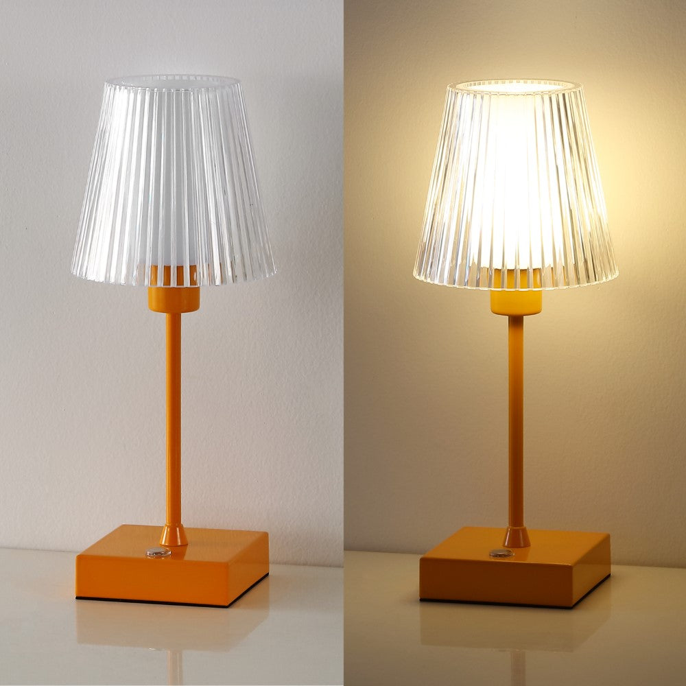 Ariston Modern Industrial Rechargeable/Cordless Iron/Acrylic Integrated LED Table Lamp with Ribbed Shade