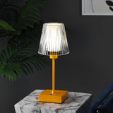 Ariston Modern Industrial Rechargeable/Cordless Iron/Acrylic Integrated LED Table Lamp with Ribbed Shade