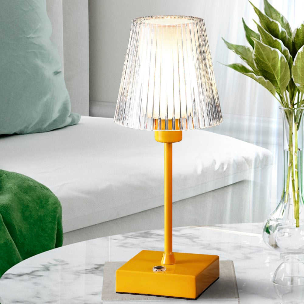 Ariston Modern Industrial Rechargeable/Cordless Iron/Acrylic Integrated LED Table Lamp with Ribbed Shade