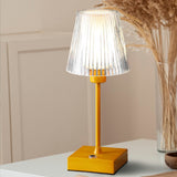 Ariston Modern Industrial Rechargeable/Cordless Iron/Acrylic Integrated LED Table Lamp with Ribbed Shade