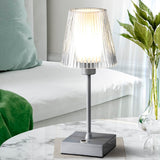Ariston Modern Industrial Rechargeable/Cordless Iron/Acrylic Integrated LED Table Lamp with Ribbed Shade