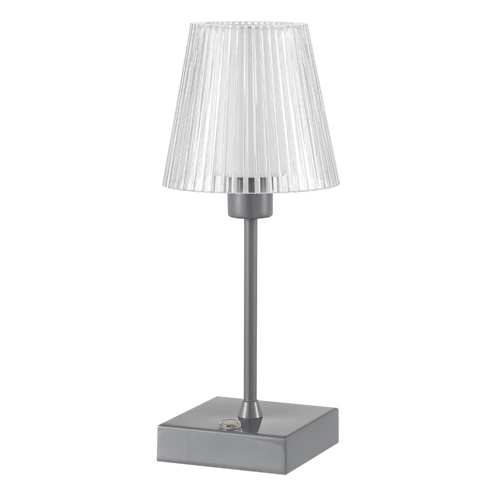 Ariston Modern Industrial Rechargeable/Cordless Iron/Acrylic Integrated LED Table Lamp with Ribbed Shade
