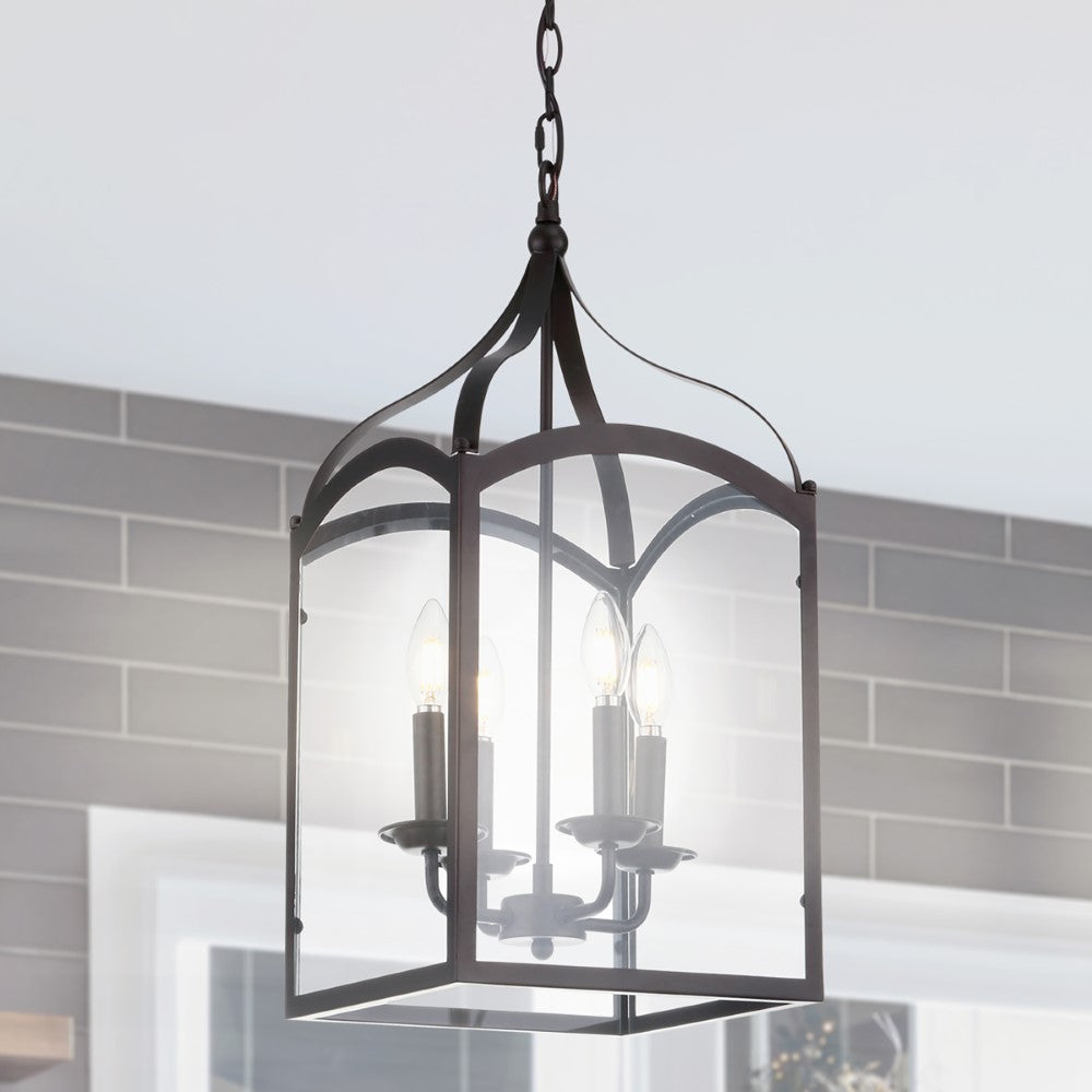 Hayes 11" Lantern Metal/Glass LED Pendant
